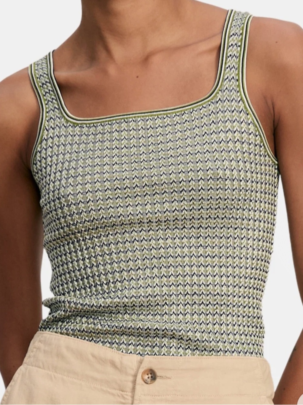 Veronica Beard Sandra Knit Sqaure Neck Top in Navy/Cactus